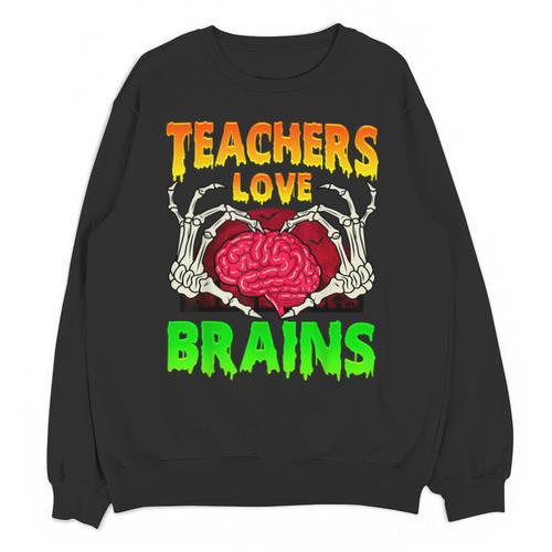 Teacher Teachers Love Brains Skeleton Hand Heart Halloween Unisex Sweatshirt - teacherstshirts.com AU
