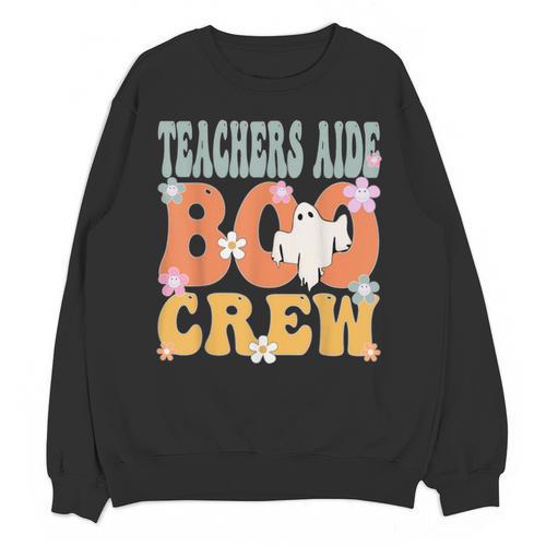 Teachers Aide Boo Crew Ghost Groovy Halloween For Women Unisex Sweatshirt - teacherstshirts.com DE