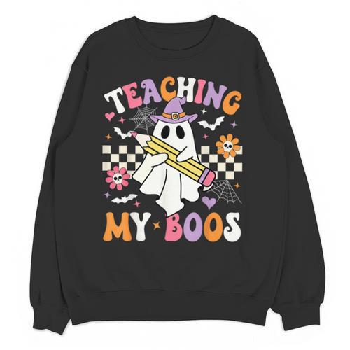 Teaching My Boos Ghost Teacher Cute Groovy Halloween Teacher Unisex Sweatshirt - teacherstshirts.com UK