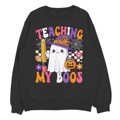Teaching My Boos Ghost Teacher Cute Pencil Halloween Teacher Unisex Sweatshirt - teacherstshirts.com UK
