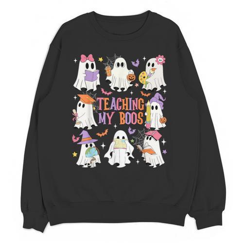 Teaching My Boos Teacher Cute Ghost Groovy Teacher Halloween Unisex Sweatshirt - teacherstshirts.com UK
