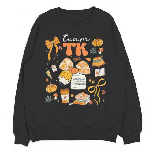 Team TK Crew Preppy Coquette Bow Pumpkin Fall TK Teacher Unisex Sweatshirt - teacherstshirts.com DE