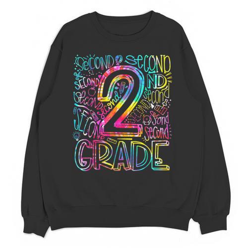Tie Dye 2nd Grade Typography Team Second Grade Teacher Unisex Sweatshirt - teacherstshirts.com UK