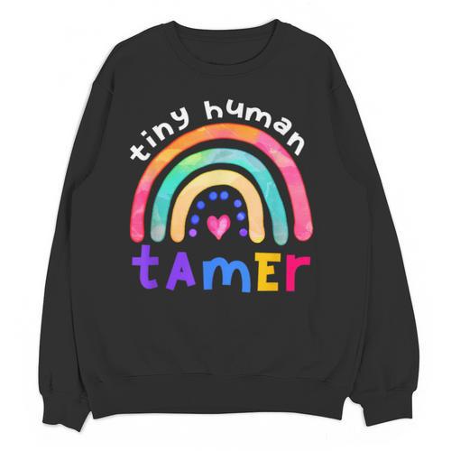 Tiny Human Tamer Watercolor Rainbow Daycare Teacher Unisex Sweatshirt - teacherstshirts.com CA