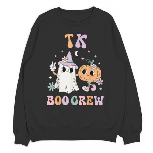 TK Boo Crew Retro Groovy Halloween Floral Ghost TK Teacher Men Women Kids Unisex Sweatshirt - teacherstshirts.com DE