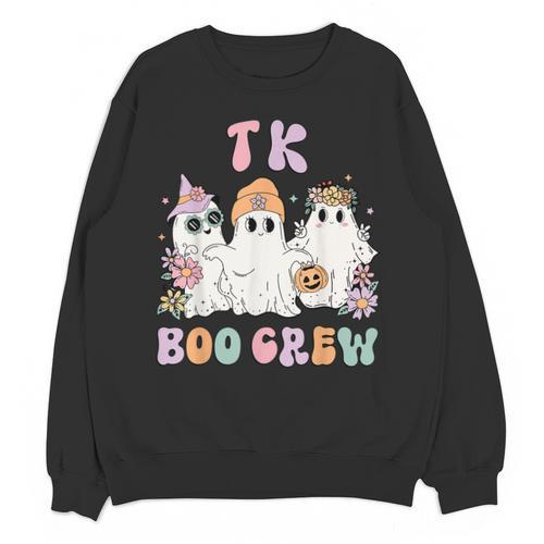 TK Boo Crew Retro Groovy Halloween Floral Ghost TK Teacher Unisex Sweatshirt - teacherstshirts.com DE