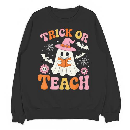 Trick Or Teach Cute Floral Ghost Teacher Halloween Costume Unisex Sweatshirt - teacherstshirts.com AU