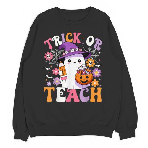 Trick Or Teach Groovy Teacher Ghost Halloween Teacher Unisex Sweatshirt - teacherstshirts.com