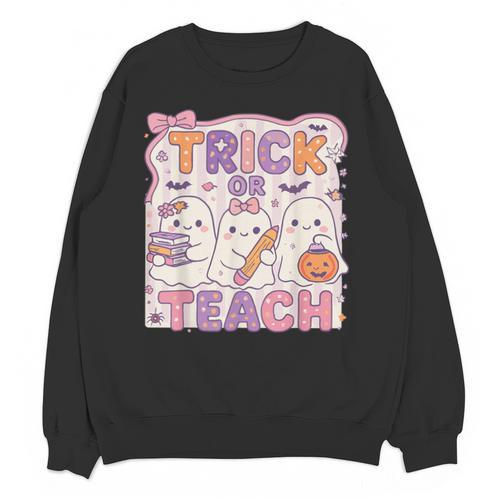 Trick Or Teach Retro Halloween Teacher Look Unisex Sweatshirt - teacherstshirts.com DE
