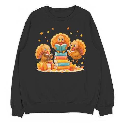Turkey Read Books Reading Fall Thanksgiving Teacher Unisex Sweatshirt - teacherstshirts.com AU