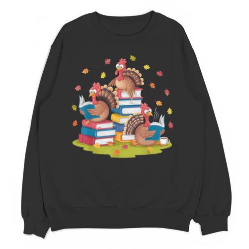 Turkey Reading Books Fall Season Thanksgiving Teacher Book Unisex Sweatshirt - teacherstshirts.com AU