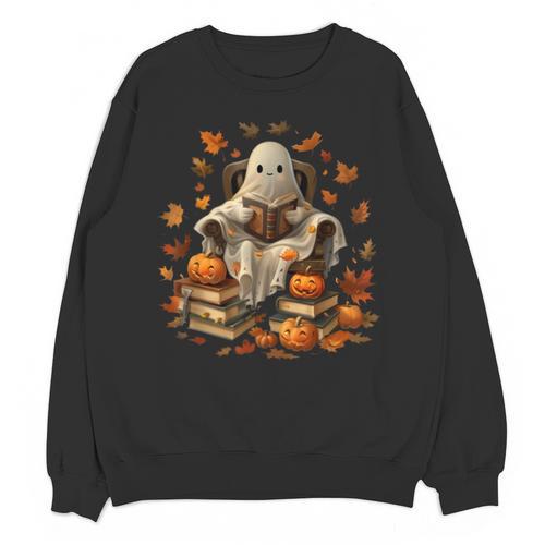 Vintage Ghost Book Reading Pumpkin Gothic Halloween Teachers Men Women Kids Unisex Sweatshirt - teacherstshirts.com