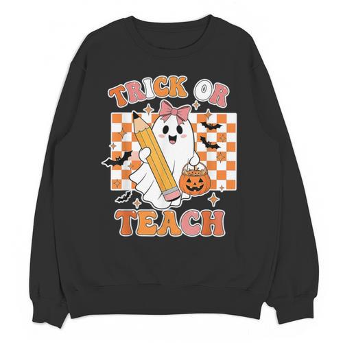 Vintage Teacher Shirt Women Trick Or Teach Halloween Unisex Sweatshirt - teacherstshirts.com UK