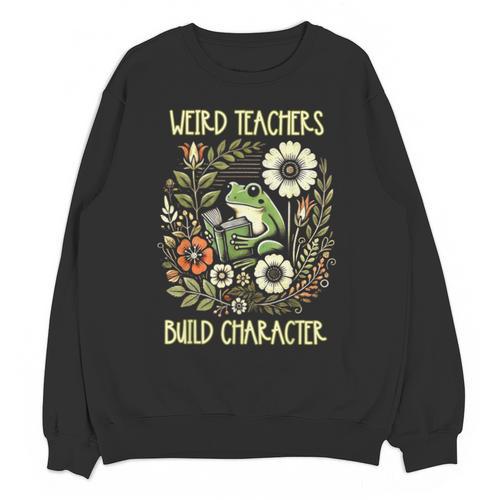 Weird Teachers Build Character Frog Reading Book Librarian Unisex Sweatshirt - teacherstshirts.com AU