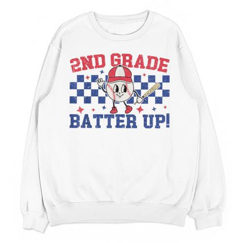 2nd Grade Batter Up Back To School Baseball Teacher Kids Unisex Sweatshirt - teacherstshirts.com DE