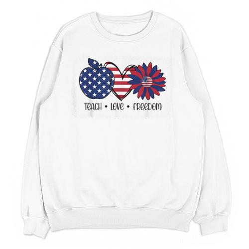 American Flag Teach Love Freedom Preschool Teacher 4th July Unisex Sweatshirt - teacherstshirts.com AU