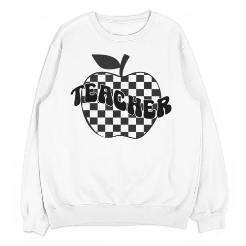 Back To School Checkered Apple Teacher Checkerboard Teacher For Men Women Girls Kids Unisex Sweatshirt - teacherstshirts.com CA