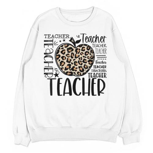 Back To School Teacher Life Apple Leopard Teacher Women Unisex Sweatshirt - teacherstshirts.com CA