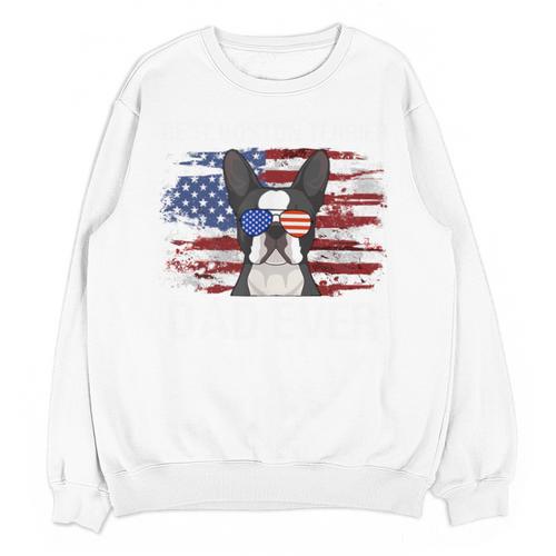 Boston Terrier Dad American Flag 4th Of July Dog Fathers Day Unisex Sweatshirt - Bostonterriersmerch.com