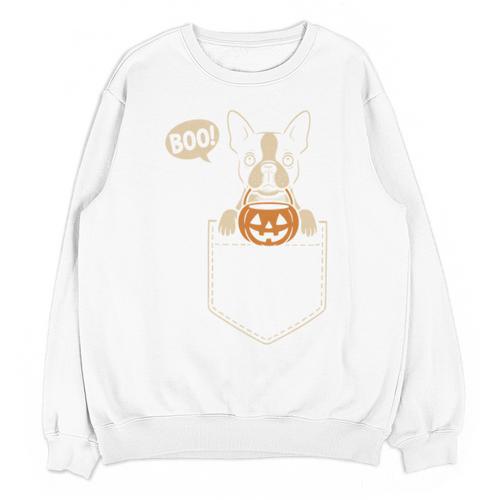Boston Terrier Halloween Cute Bostie Dog Pocket Boo Unisex Sweatshirt - Bostonterriersmerch.com