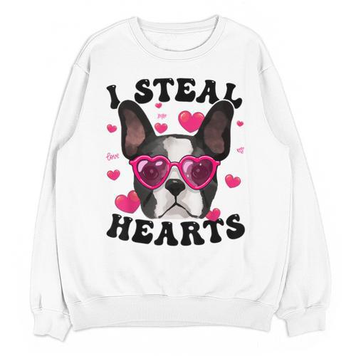 Boston Terrier Heart Glasses Girls Bostie Valentines Day Unisex Sweatshirt - Bostonterriersmerch.com