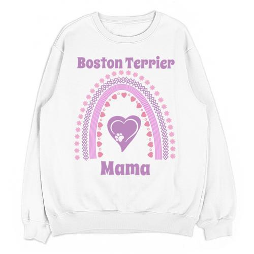Boston Terrier Mama Cute Rainbow Paw Heart Shape Unisex Sweatshirt - Bostonterriersmerch.com CA