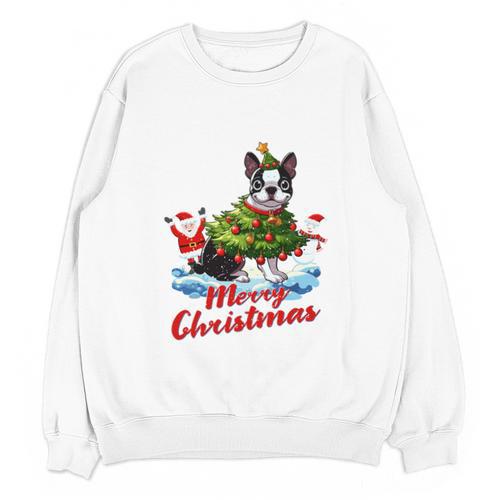 Boston Terrier Merry Christmas Tree Lights Dog X-Mas Dogs Unisex Sweatshirt - Bostonterriersmerch.com