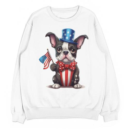Boston Terrier Puppy Dog Holds His American Flag 4th Of July Unisex Sweatshirt - Bostonterriersmerch.com