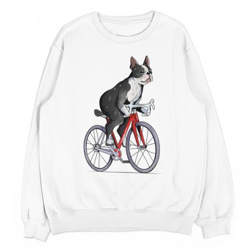 Boston Terrier Riding Bicycle Cute Bostie Biker Raglan Baseball Tee Unisex Sweatshirt - Bostonterriersmerch.com