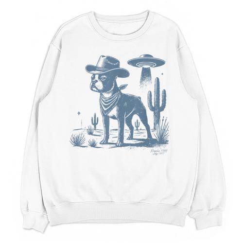 Boston Terrier UFO Cowboy Dog Dog Mom Dog Dad Alien Dog Unisex Sweatshirt - Bostonterriersmerch.com