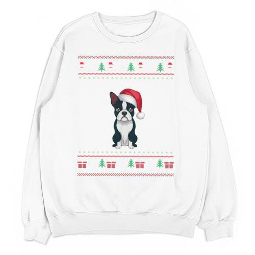 Boston Terrier Wearing Santa Hat Ugly Xmas Dog Lovers Unisex Sweatshirt - Bostonterriersmerch.com