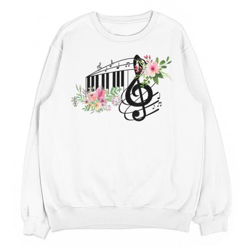Cut Music Teacher Shirt With a Piano Keys Notes And Flowers Unisex Sweatshirt - teacherstshirts.com