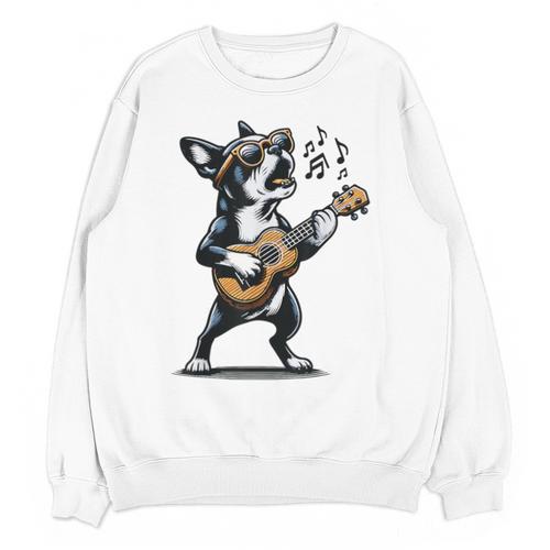 Dog Playing Guitar Singing Boston Terrier For Men Women Girls Kids Unisex Sweatshirt - Bostonterriersmerch.com