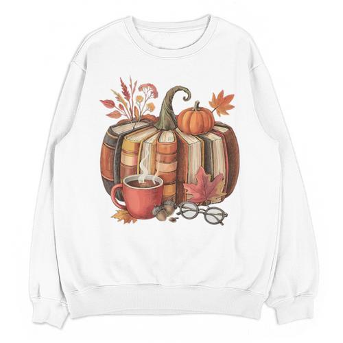 Fall Book Pumpkin Retro Reading Halloween Teacher Unisex Sweatshirt - teacherstshirts.com UK