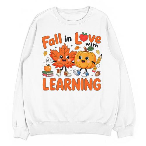 Fall In Love With Learning Thanksgiving Teacher Student Kids Unisex Sweatshirt - teacherstshirts.com CA