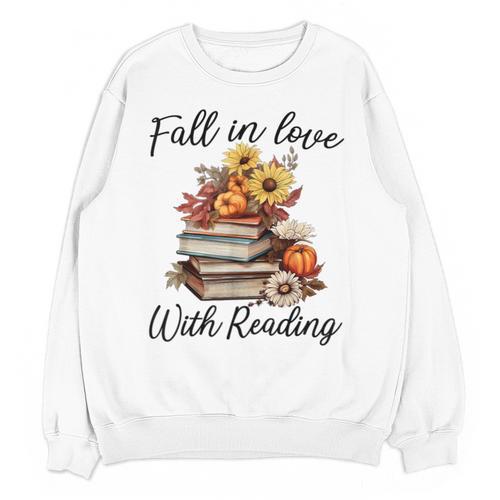 Fall In Love With Reading Book Autumn Teachers Pumpkins Unisex Sweatshirt - teacherstshirts.com AU