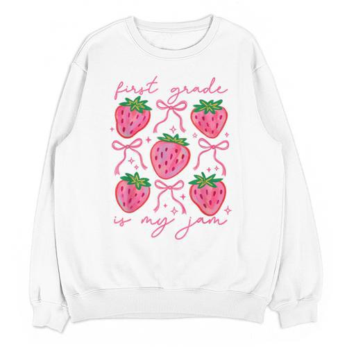 First Grade Is My Jam Strawberry First Grade Teacher Women Unisex Sweatshirt - teacherstshirts.com