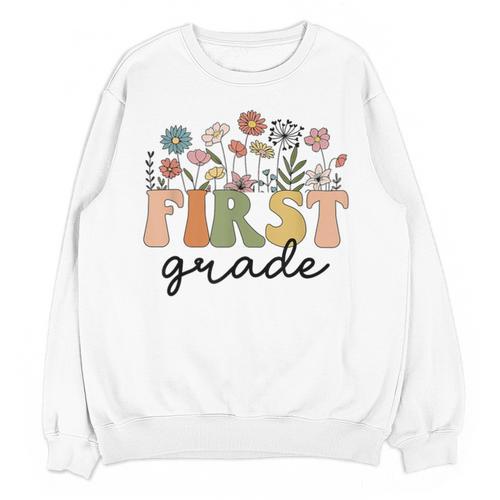 First Grade Teacher Wildflower Back To School Floral Outfits Unisex Sweatshirt - teacherstshirts.com UK