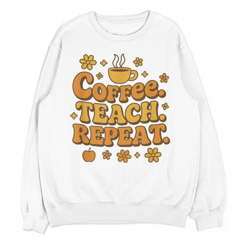 Groovy Coffee Teach Repeat Retro Teacher Unisex Sweatshirt - teacherstshirts.com