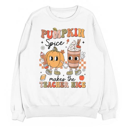 Groovy Pumpkin Spice Makes Teacher Nice Fall Thanksgiving Unisex Sweatshirt - teacherstshirts.com