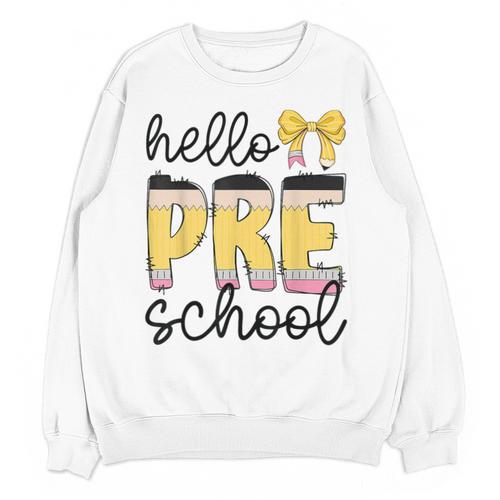 Hello Pre-K Preschool Back To School First Day Teacher Kids Unisex Sweatshirt - teacherstshirts.com CA