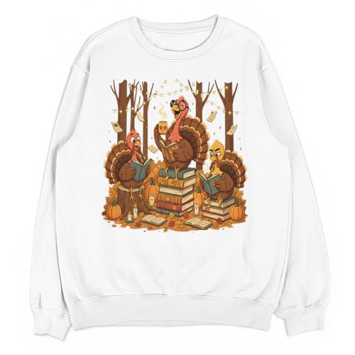 Librarian Turkey Reading Book Fall Thanksgiving Teacher Book Unisex Sweatshirt - teacherstshirts.com DE