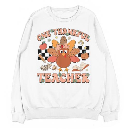 One Thankful Teacher Thanksgiving Retro Groovy Fall Teachers Unisex Sweatshirt - teacherstshirts.com AU