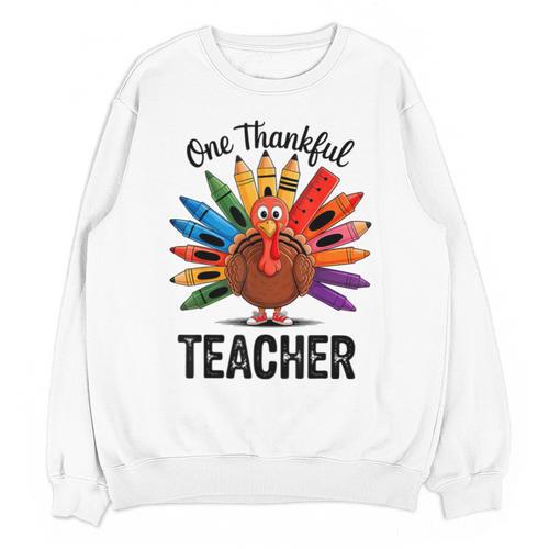 One Thankful Teacher Thanksgiving TurkeyCute Pencil Unisex Sweatshirt - teacherstshirts.com DE