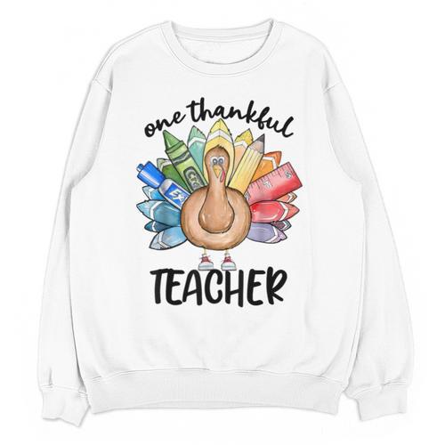 One Thankful Teacher Turkey Pencil Thanksgiving Teachers Unisex Sweatshirt - teacherstshirts.com UK