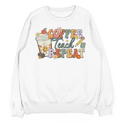 Retro Grovvy Coffee Teach Repeat Teacher Unisex Sweatshirt - teacherstshirts.com AU