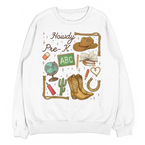 Retro Howdy Pre-K Back To School Western Teacher Unisex Sweatshirt - teacherstshirts.com AU