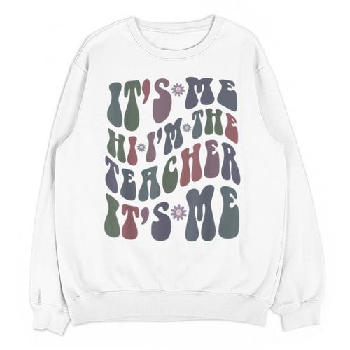 Retro IT'S ME Hi I'm The TEACHER Groovy Testing Squad Pink Unisex Sweatshirt - teacherstshirts.com UK