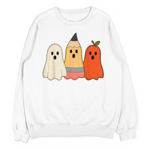 Retro Pencil Ghost Boo Spooky Teacher Halloween Costume Unisex Sweatshirt - teacherstshirts.com DE