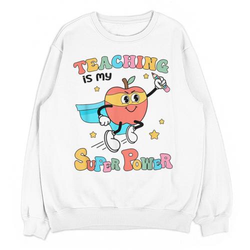 Retro Teaching Is My Superpower Apple Teacher Appreciation Unisex Sweatshirt - teacherstshirts.com DE